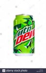 A can of Mtn Dew, or Mountain Dew, a citrus soft drink made by ...